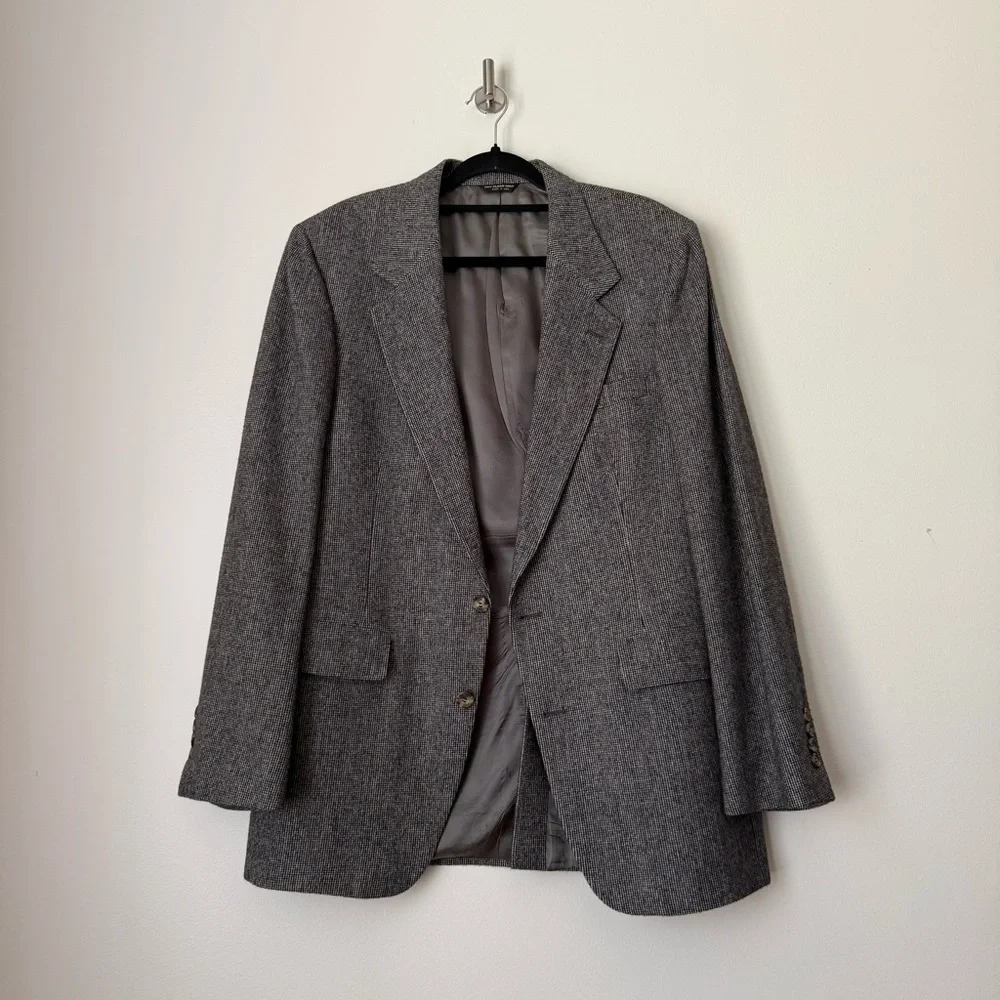 Vintage Barrister 100% Camel Hair Blazer Grey Plaid Herringbone Two Button, 42L